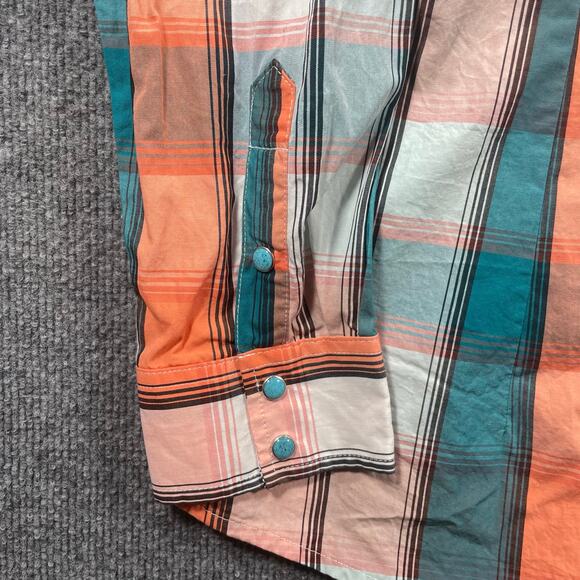 Wrangler Retro Pearl Snap Western Shirt Men's XXL Orange/Green Plaid Cowboy - Picture 3 of 12